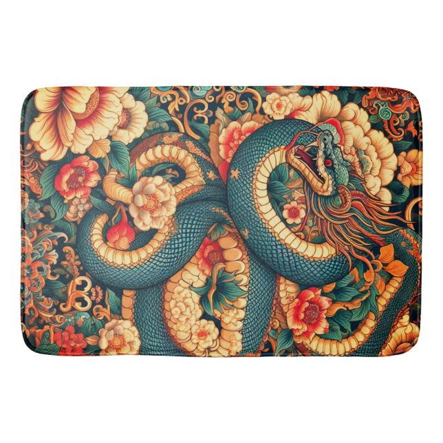 Alfombrilla De Baño Flores de serpiente verdes (Anverso)