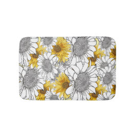 Alfombrilla De Baño Flores de sol Amarillo y Negro y Blanco