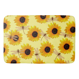 Alfombrilla De Baño Flores De Sol Y Dragonflies,