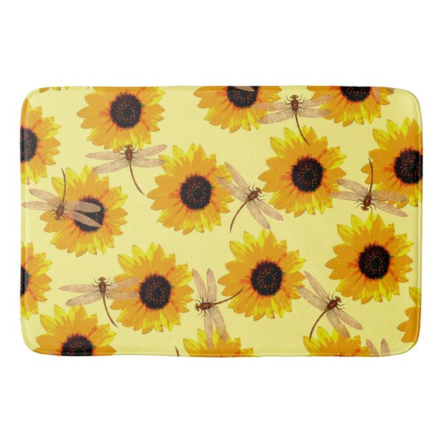 Alfombrilla De Baño Flores De Sol Y Dragonflies, (Anverso)