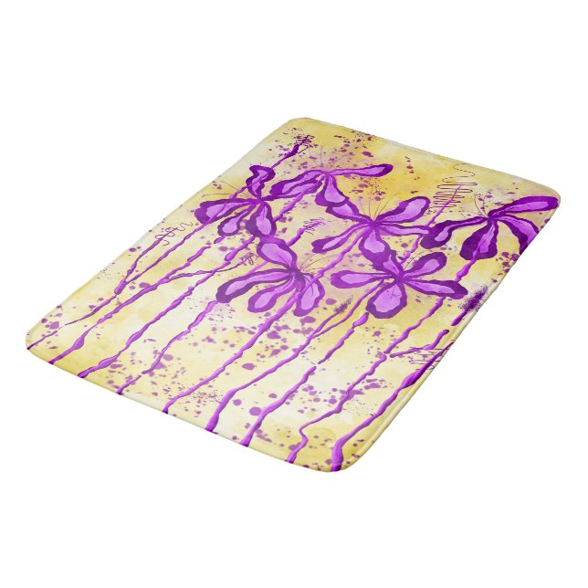 Alfombrilla De Baño Flores de tinta rosa y amarilla (Angular)