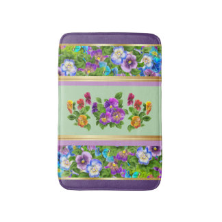 Alfombrilla De Baño Flores de Violeta Pensativa Acuarela Floral Cottag