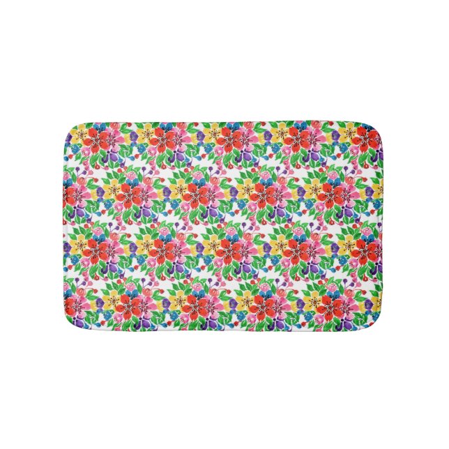 Alfombrilla De Baño Flores del arco iris de la acuarela (Anverso)