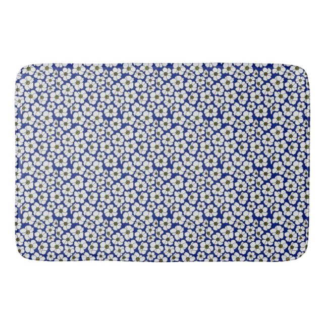 Alfombrilla De Baño Flores en mini-impresión sobre azul (Anverso)