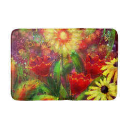 Alfombrilla De Baño Flores florales Flores Abstracto Art Rojo Amarillo