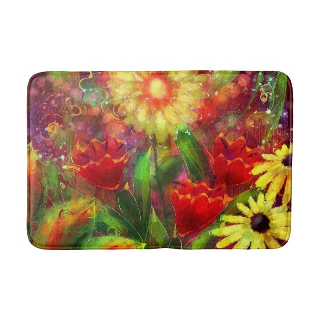 Alfombrilla De Baño Flores florales Flores Abstracto Art Rojo Amarillo (Anverso)
