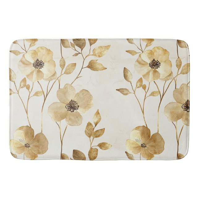 Alfombrilla De Baño Flores Glam de Oro Chic (Anverso)