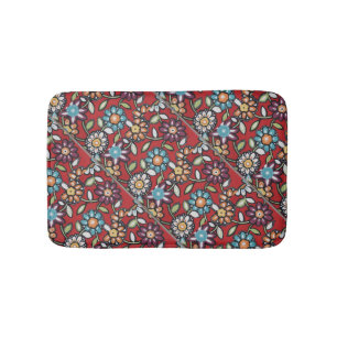 Alfombrilla De Baño flores hippie groovic rojo