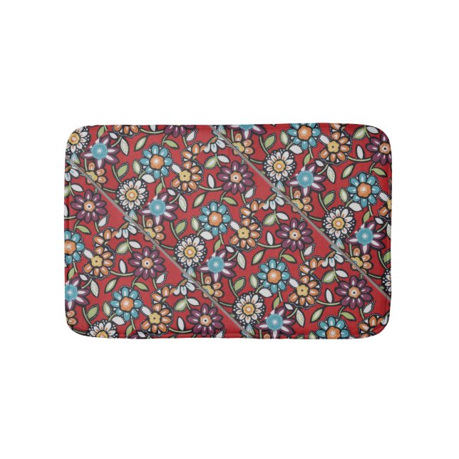 Alfombrilla De Baño flores hippie groovic rojo (Anverso)
