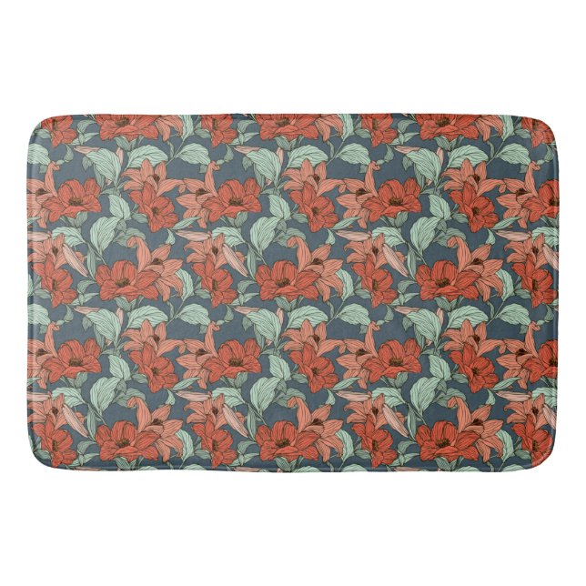 Alfombrilla De Baño Flores Lily Foliage Red Green (Anverso)