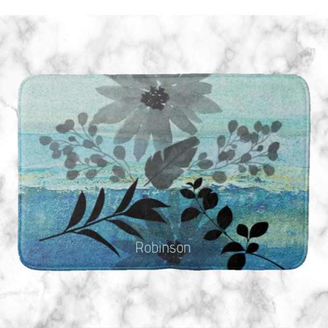 Alfombrilla De Baño Flores Modernas Sobre Un Sueño Fondo Azul (Subido por el creador)