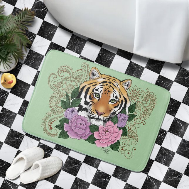 Alfombrilla De Baño Flores moradas rosadas del tigre Henna (Subido por el creador)