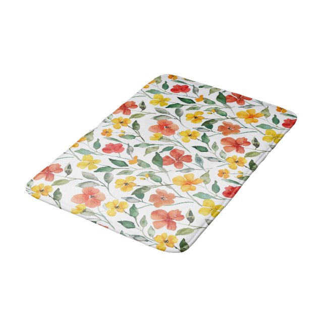 Alfombrilla De Baño Flores naranjas amarillas (Angular)