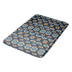 Alfombrilla De Baño Flores naranjas azules Art Deco