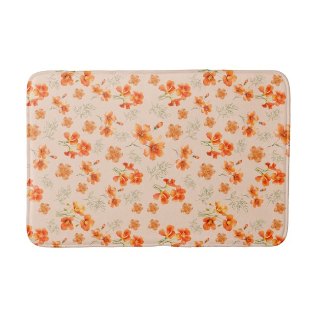 Alfombrilla De Baño Flores naranjas con hojas verdes (Anverso)
