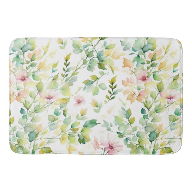 Alfombrilla De Baño Flores naturales de acuarela verde elegante (Anverso)