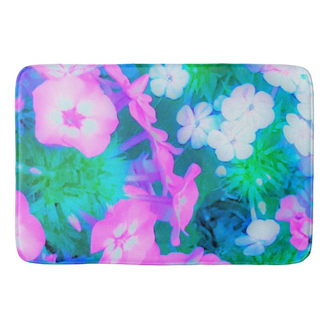 Alfombrilla De Baño Flores Phlox en los jardines rosa, verde, azul y b (Anverso)