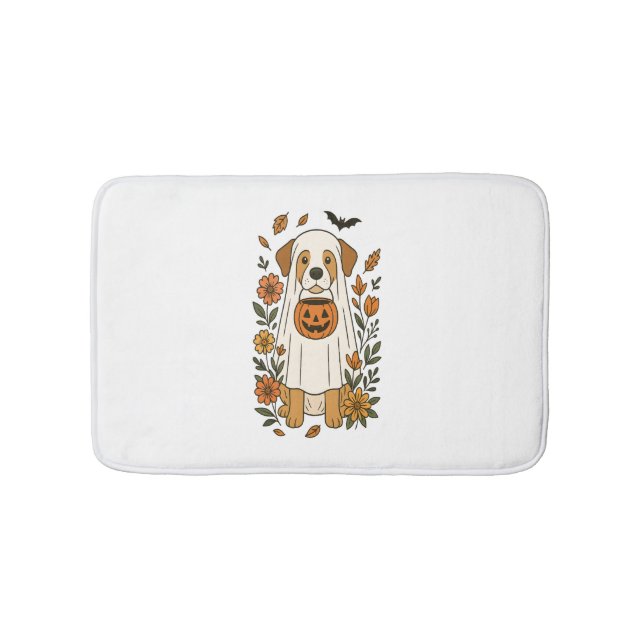 Alfombrilla De Baño Flores recuperadoras de Labrador de Halloween (Anverso)