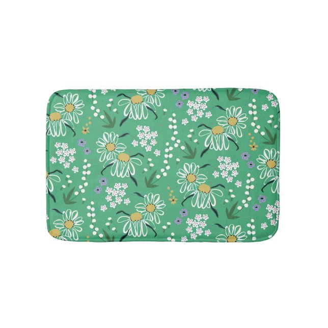 Alfombrilla De Baño Flores Retro, Patrón Botánico Sin Marea. (Anverso)