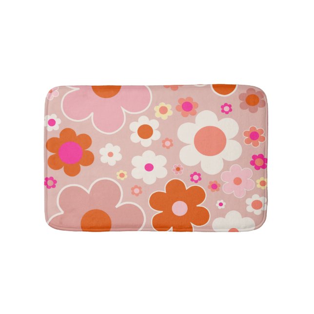 Alfombrilla De Baño Flores retro Peach Rubor Naranja rosa Floral (Anverso)