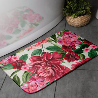 Alfombrilla De Baño Flores rojas color de agua floral rosa