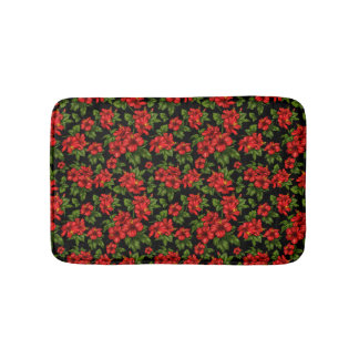 Alfombrilla De Baño Flores rojas en el fondo negro