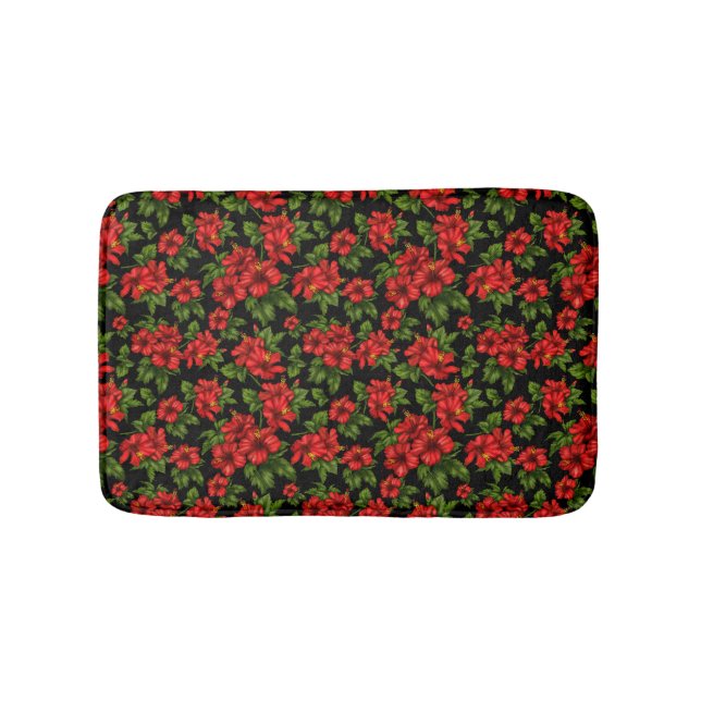 Alfombrilla De Baño Flores rojas en el fondo negro (Anverso)