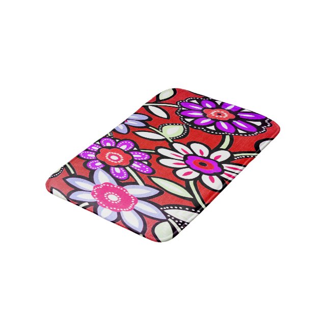 Alfombrilla De Baño Flores rojas Funky Retro (Angular)