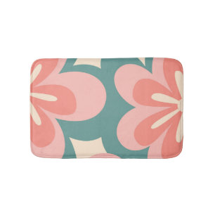Alfombrilla De Baño Flores rosa y turquesa de estilo retro