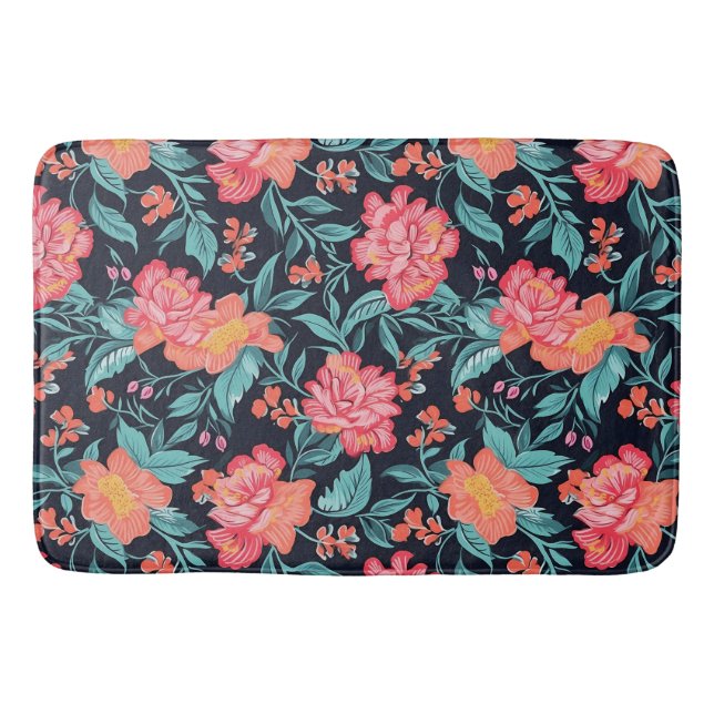 Alfombrilla De Baño Flores rosadas y corales (Anverso)