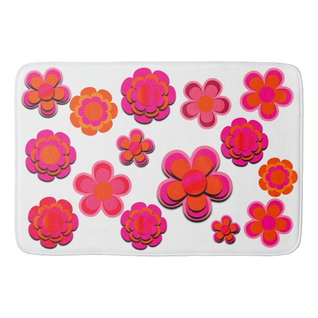 Alfombrilla De Baño Flores rosadas y Naranjas calientes (Anverso)