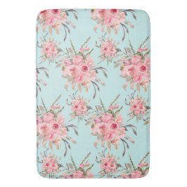 Alfombrilla De Baño Flores rosas Rubor en azul claro