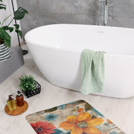 Alfombrilla De Baño Flores rusticas coloridas