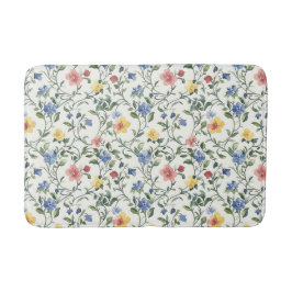 Alfombrilla De Baño Flores silvestres acuarela azul amarillo 