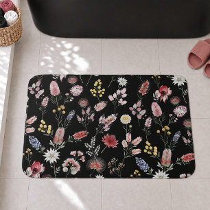 Alfombrilla De Baño Flores silvestres acuarelas románticas oscuras