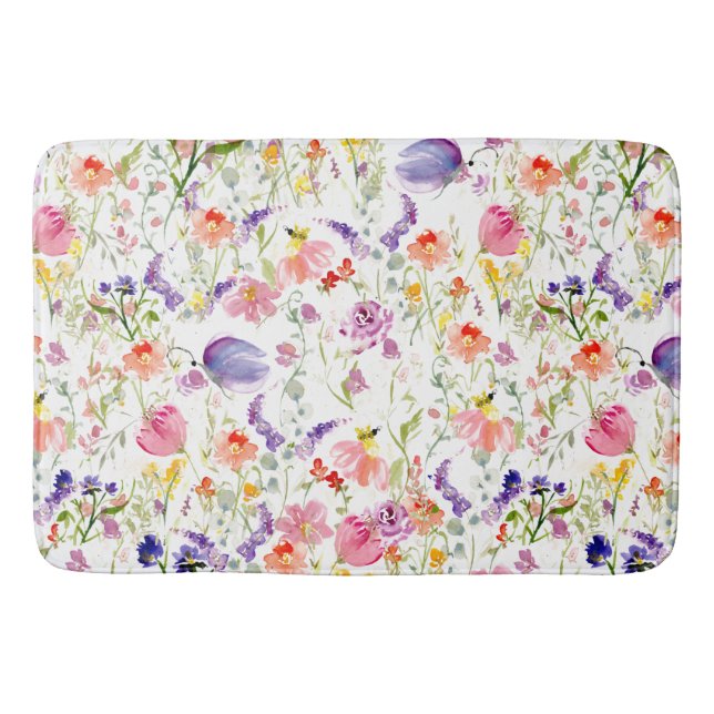 Alfombrilla De Baño Flores silvestres brillantes | Acuarela (Anverso)
