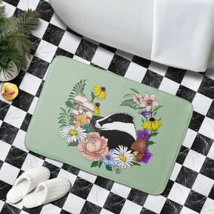 Alfombrilla De Baño Flores Silvestres de Tejón Bosque Hongos Verde Sal