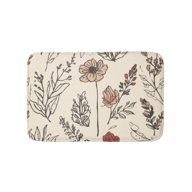 Alfombrilla De Baño Flores Silvestres Rústicas Bosquejo Botánico Antig (Anverso)