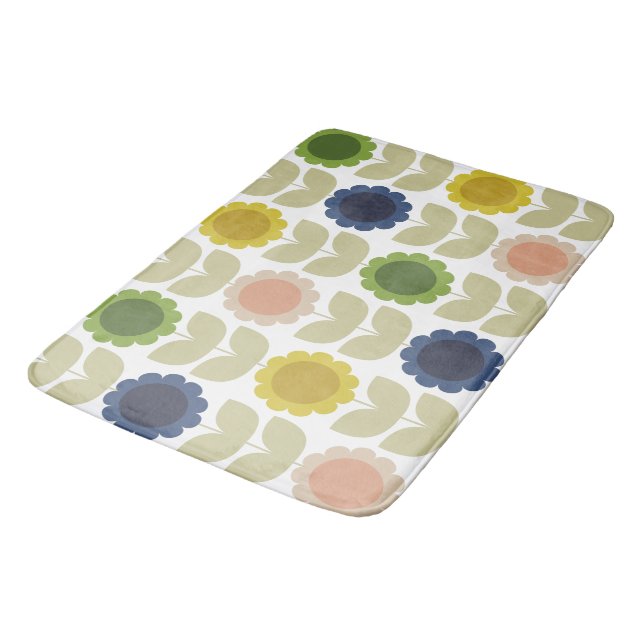 Alfombrilla De Baño Flores Tallos Retro Groovy Verano (Angular)