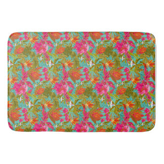 Alfombrilla De Baño Flores tropicales y cortina de ducha con estampado