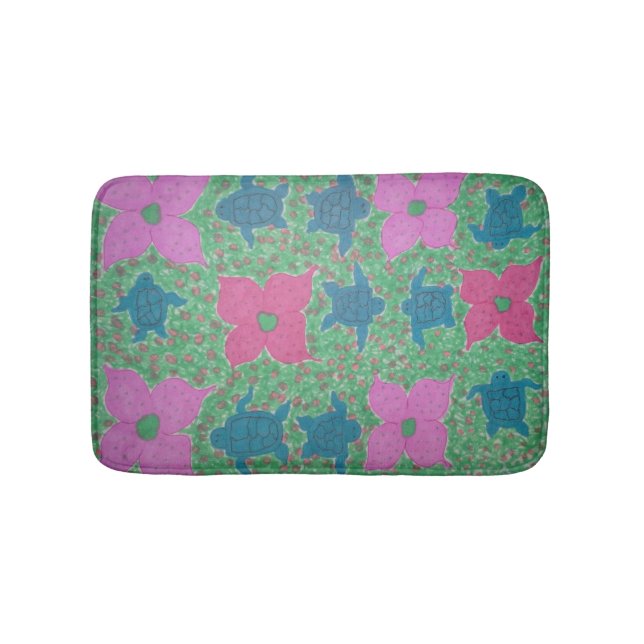 Alfombrilla De Baño Flores tropicales y tortugas barnizan (Anverso)