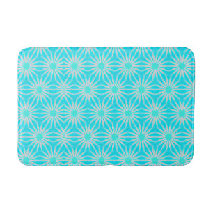 Alfombrilla De Baño Flores turquesa, aqua y gris con cian