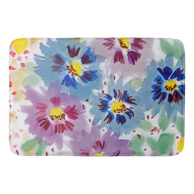 Alfombrilla De Baño Flores violetas y azules (Anverso)