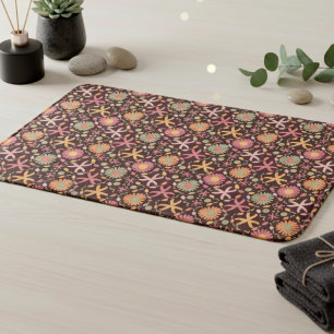 Alfombrilla De Baño Flores y estrellas de mar sobre marrón chocolate