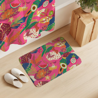 Alfombrilla De Baño Flores y Frutas de la Isla en Fucsia