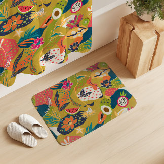 Alfombrilla De Baño Flores y Frutas de la Isla sobre Mostaza