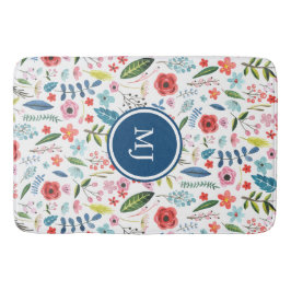 Alfombrilla De Baño Flores y hojas de colores Patrón botánico