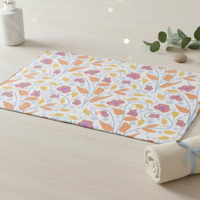 Alfombrilla De Baño Flores y Hojas de Pastel Ilustradas (Cute comfort for your toes and your aesthetic. Hand drawn fantasy flowers, perfectly feminine.)