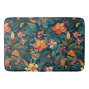 Alfombrilla De Baño Flores y hojas tropicales con mariposas