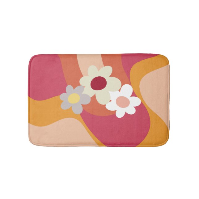Alfombrilla De Baño Flores y olas de estilo retro (Anverso)